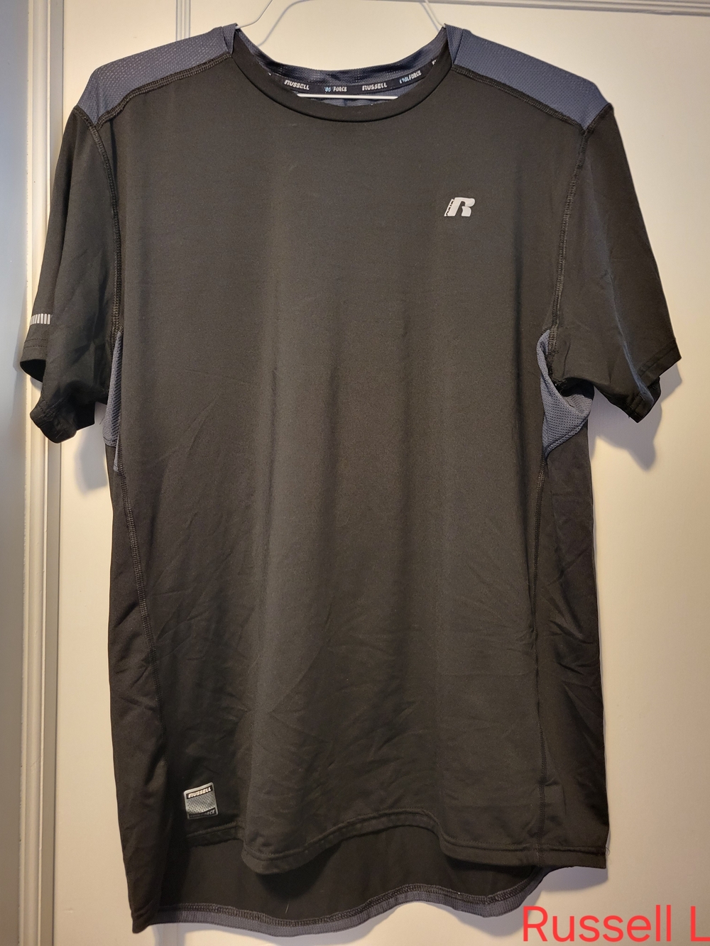 Russell Athletic Black Short-Sleeve Performance Tee with Gray Panels